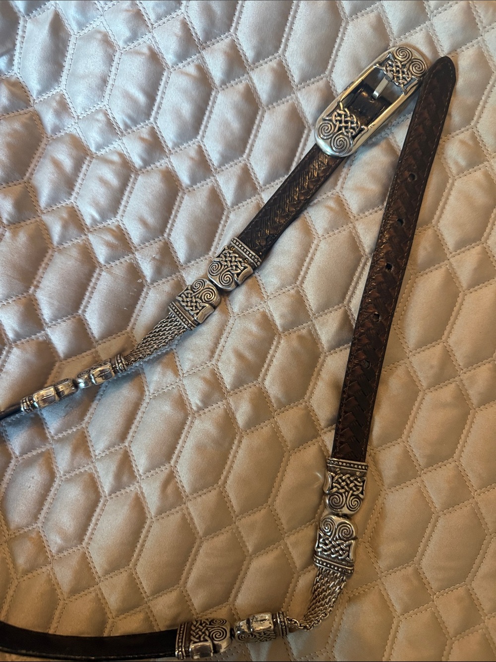 Brighton Dark Brown Braided Leather Belt with Silver-Tone Filigree Hardware